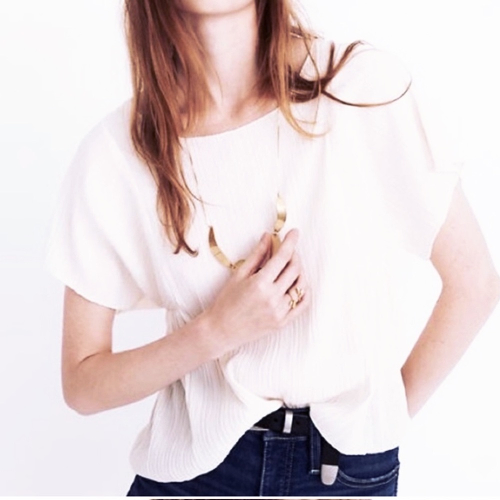 Madewell Texture & Thread Pleated Ivory Blouse